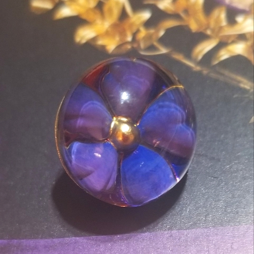 90s Barbara Bui PARIS Flower Glass Dome Pin Brooch